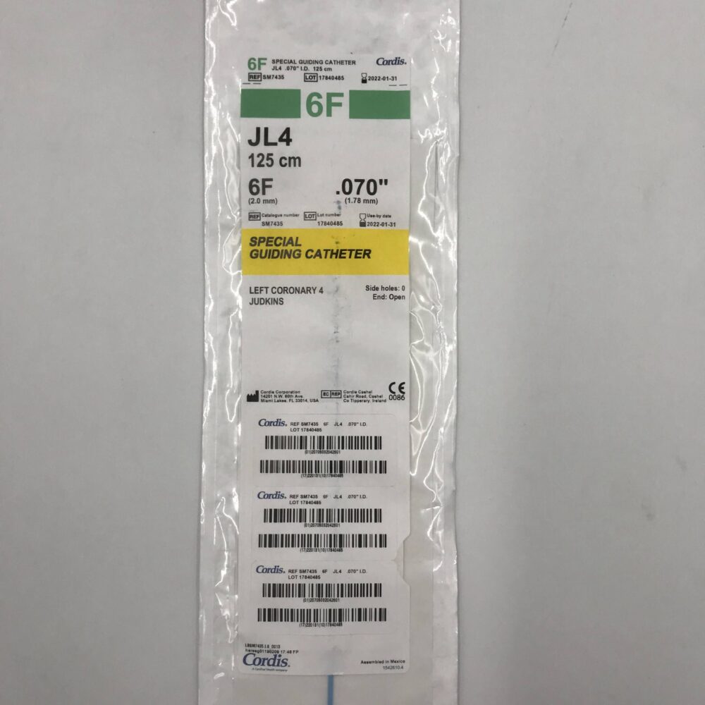 Cordis SM7435 Special Guiding Catheter, JL4 Left Coronary 4 Judkins, 6F