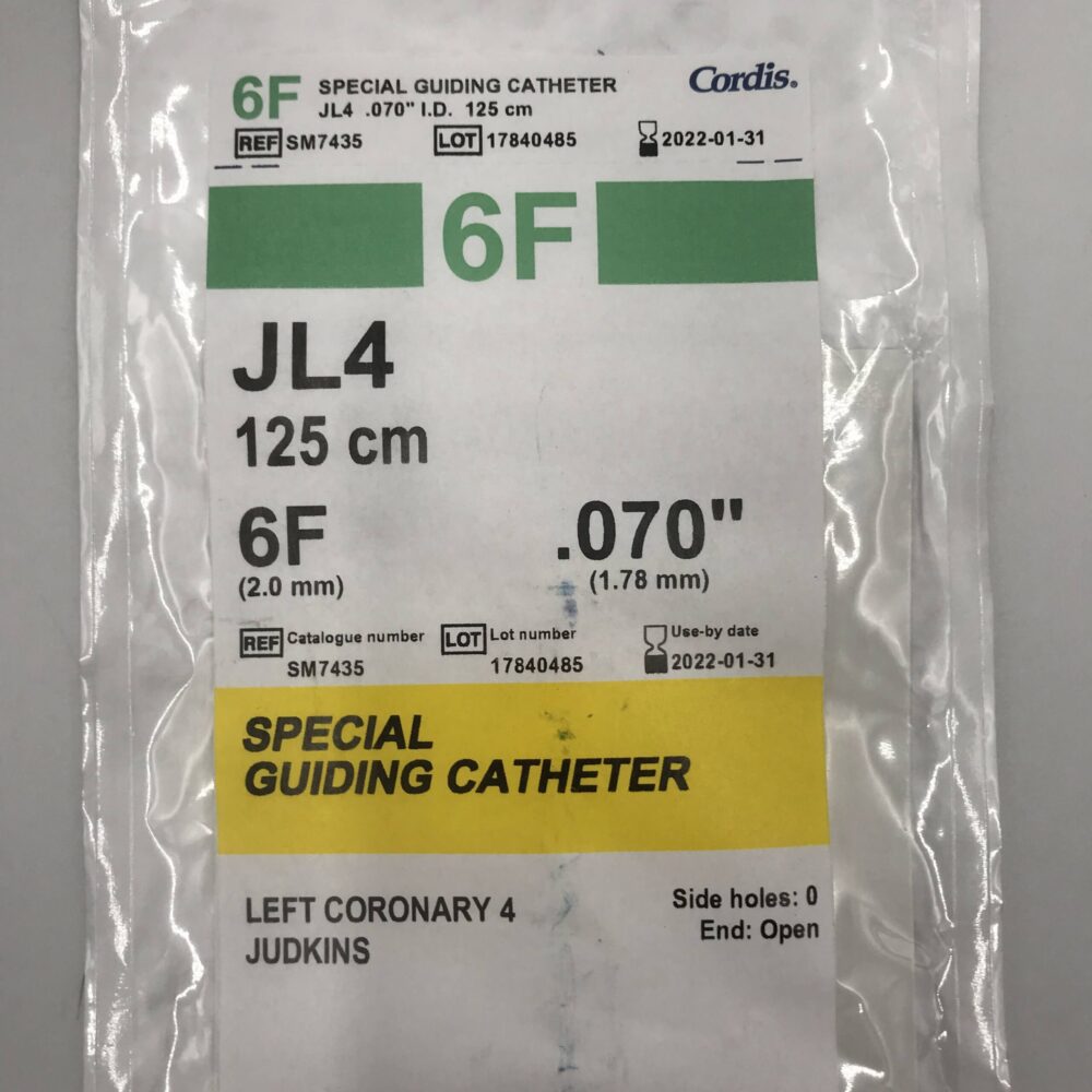 Cordis SM7435 Special Guiding Catheter, JL4 Left Coronary 4 Judkins, 6F