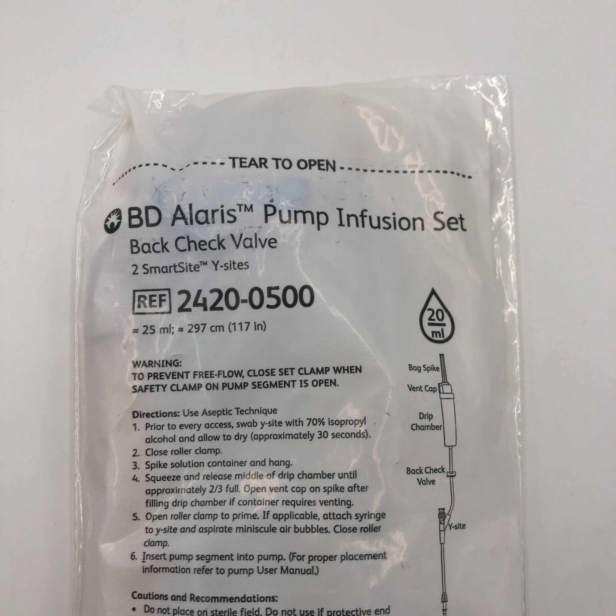 BD 24200500 Alaris™ Pump Infusion Set Back Check Valve 2 SmartSite™ Y