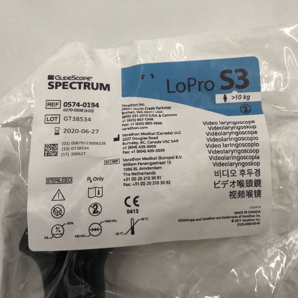 Verathon 05740194 GlideScope Spectrum LoPro S3 Video Laryngoscope
