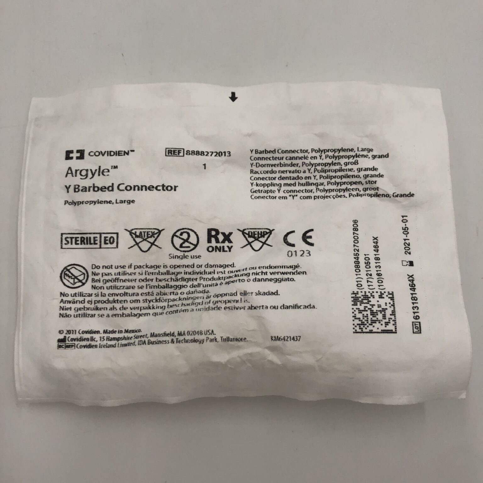 Covidien™ 8888272013 Argyle™ Y Barbed Connector Polypropylene, Large (X