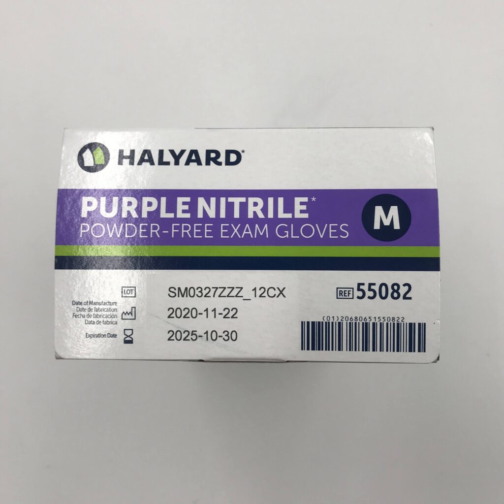 HALYARD 55082 Purple Nitrile PowderFree Exam Gloves, Med. (100/Box