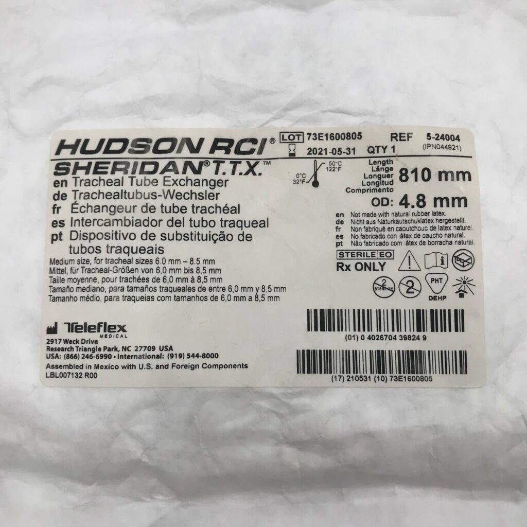 TELEFLEX 524004 Hudson RCI Tracheal Tube Exchanger, Med size 6mm8.5mm (X) GB TECH USA