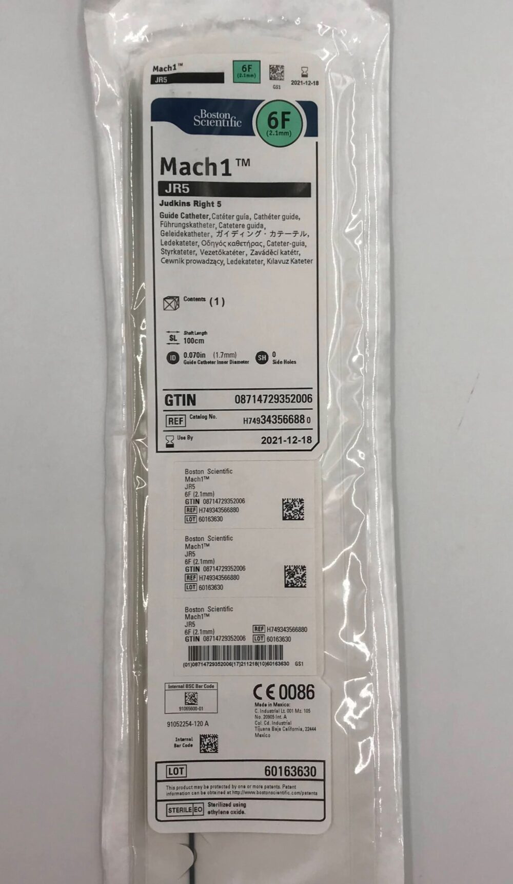 Boston Scientific 34356688 Mach1 JR5 Judkins Right 5 Guide Catheter 6F