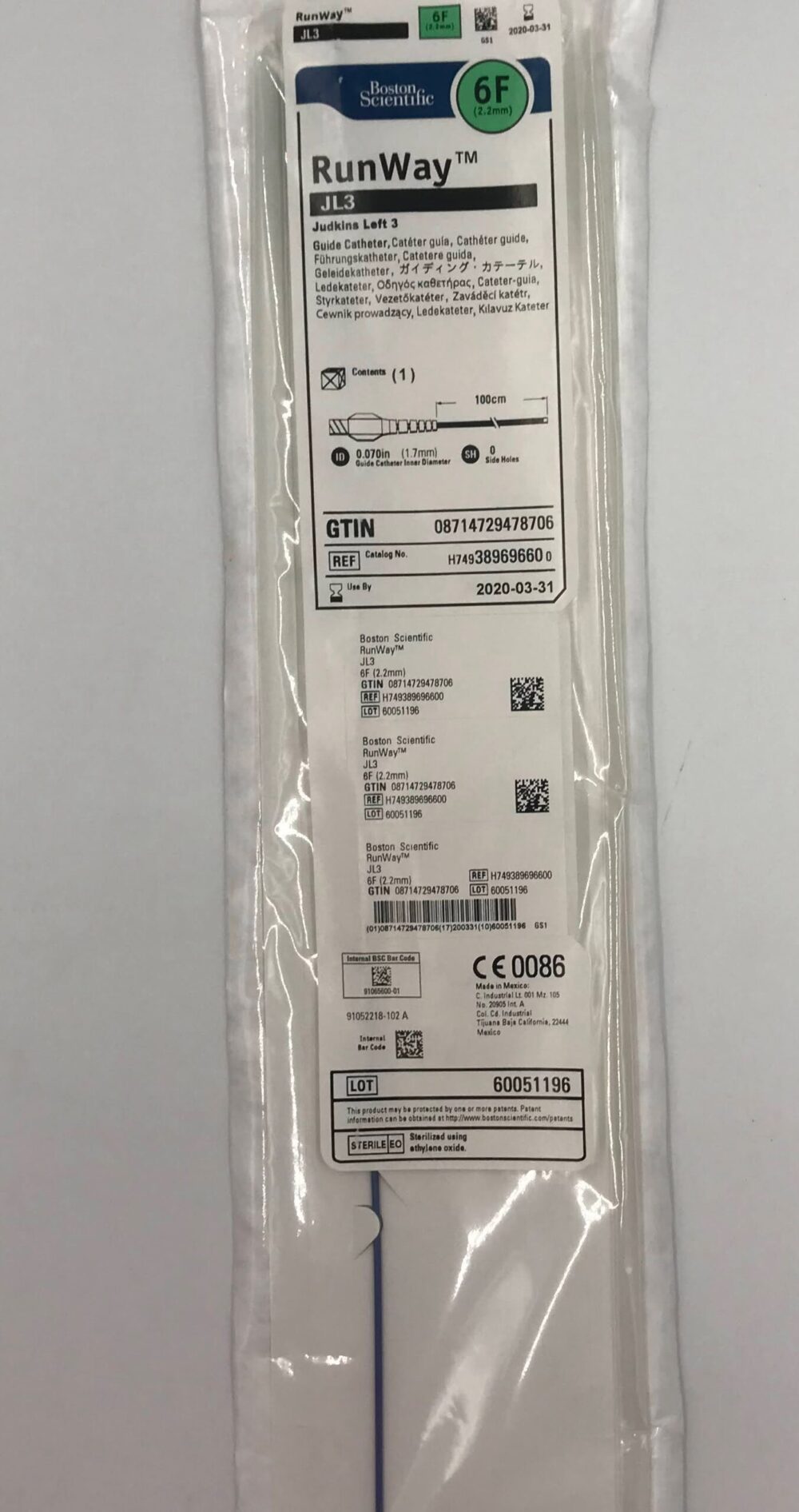 Boston Scientific 38969660 RunWay JL3 Judkins Left 3, Guide Catheter