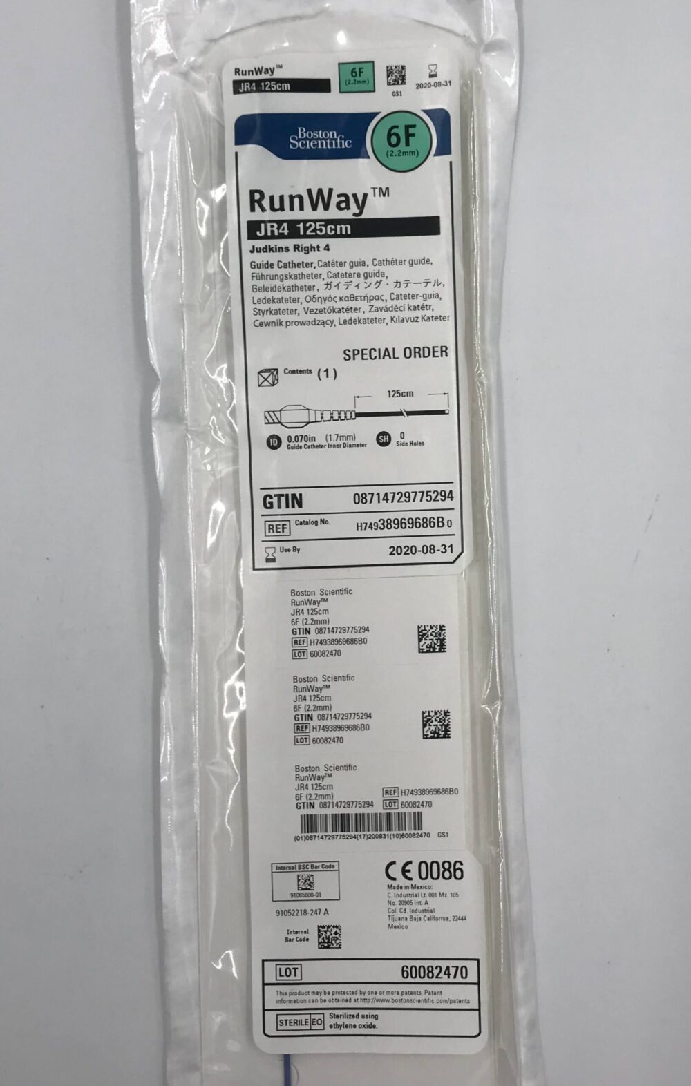 Boston Scientific 38969686B RunWay JR4 125cm Judkins Right 4 Guide Catheter, 6F (x) GB TECH USA