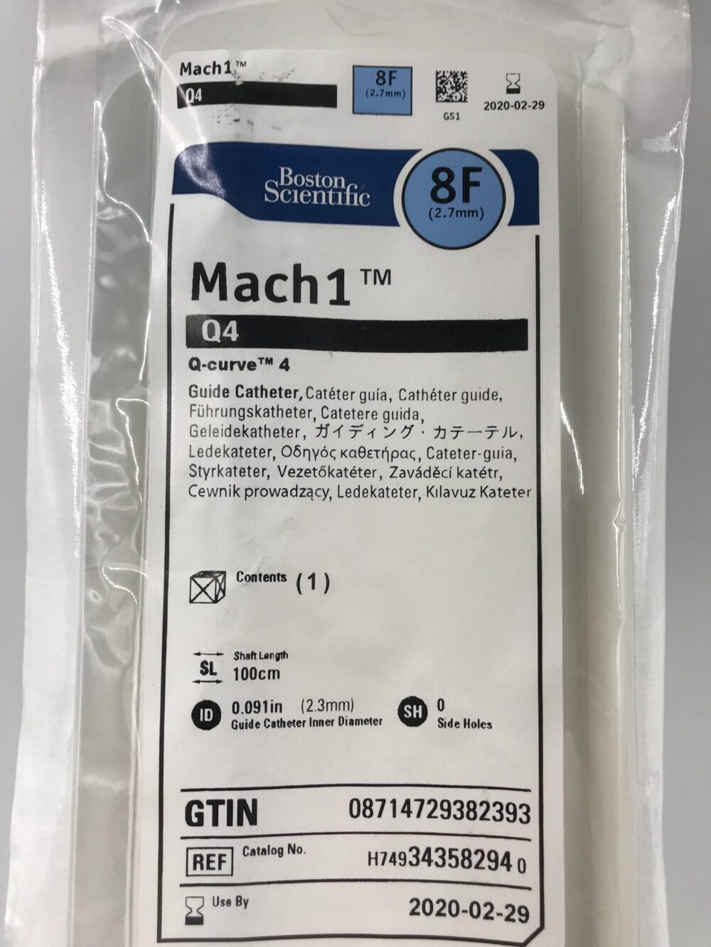 Boston Scientific 34358294 Mach1 Q4 Q-Curve 4 Guide Catheter, 8F  
