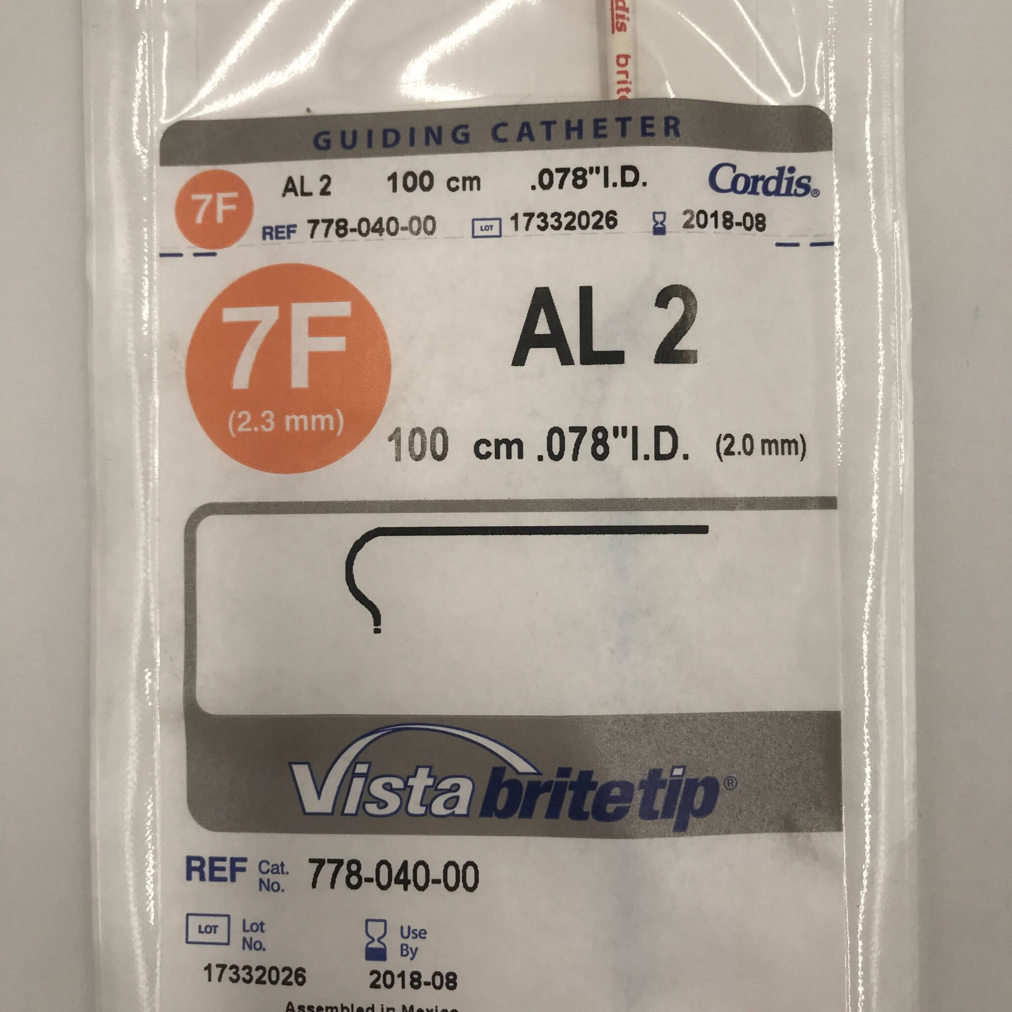 Cordis 77804000 Vista Brite Tip Guiding Catheter AL2 7F (x) GB TECH USA