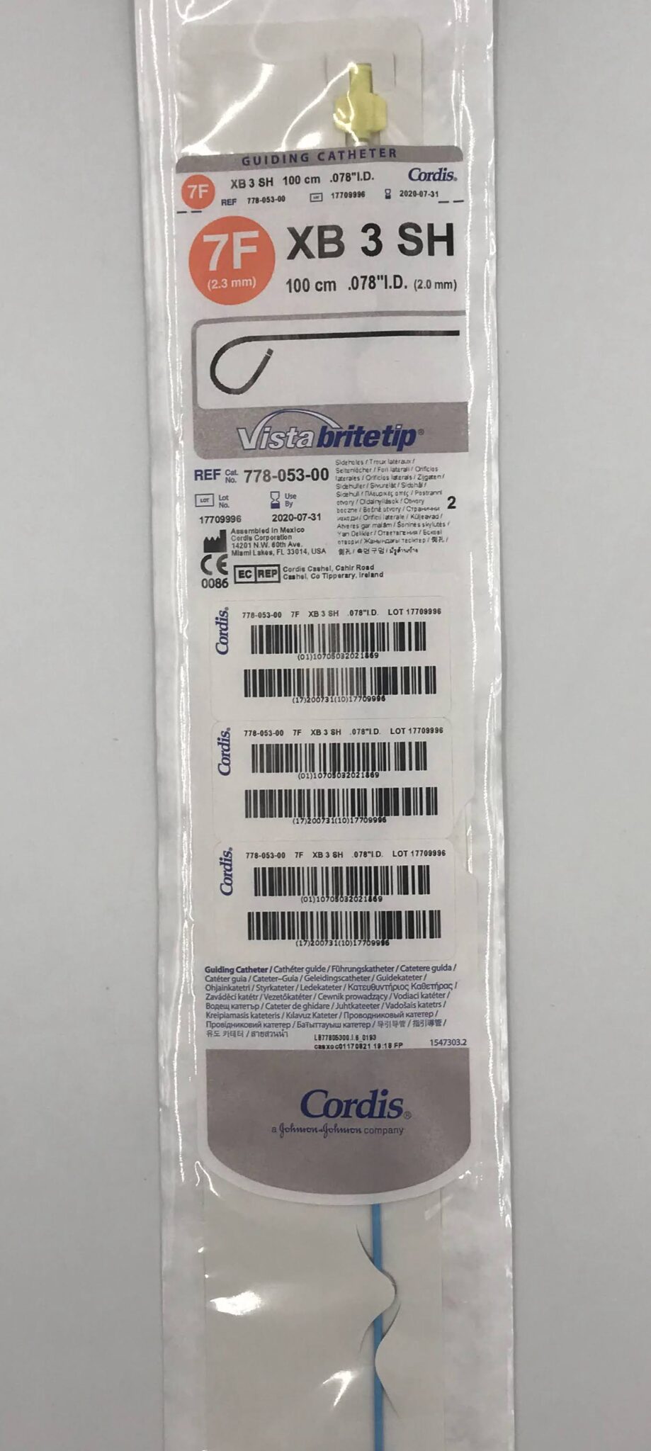 Cordis 77805300 Vista Brite Tip Guiding Catheter XB 3 SH 7F (x) GB