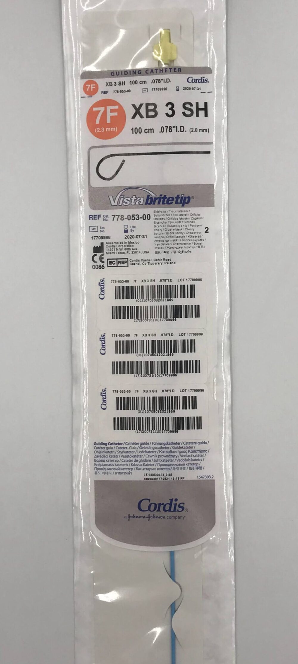 Cordis 77805300 Vista Brite Tip Guiding Catheter XB 3 SH 7F (x) GB