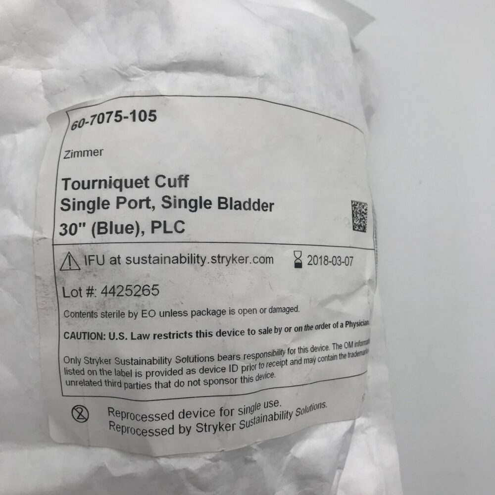 Zimmer 607075105 Tourniquet Cuff Single Port, Single Bladder 30