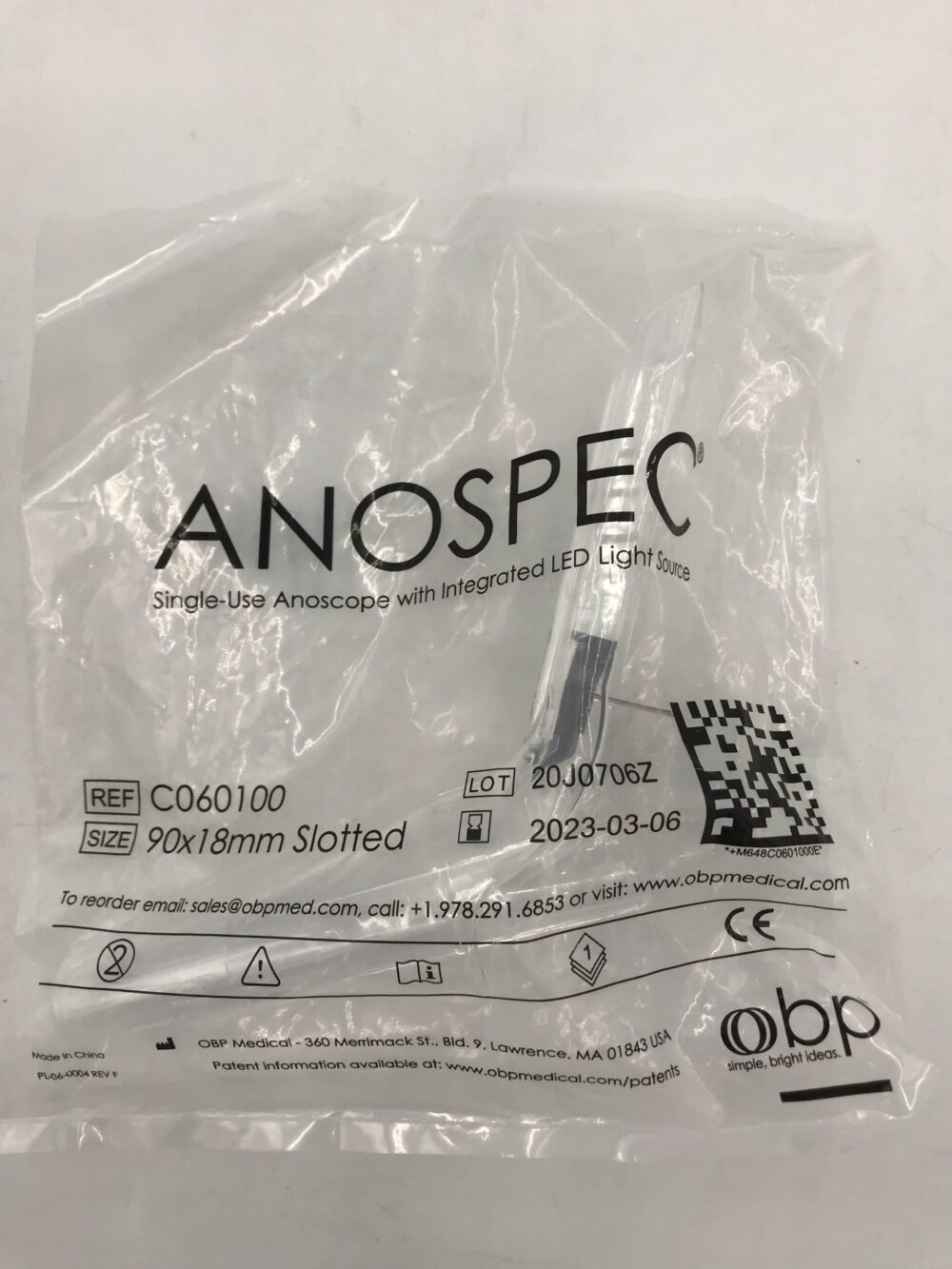 OBP Medical C060100 Anospec Single Use Anoscope w/ Integrated LED Light