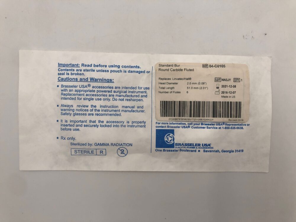 BRASSELER 04C0105 Standard Bur Round Carbide Fluted L=51mm (X) GB TECH USA