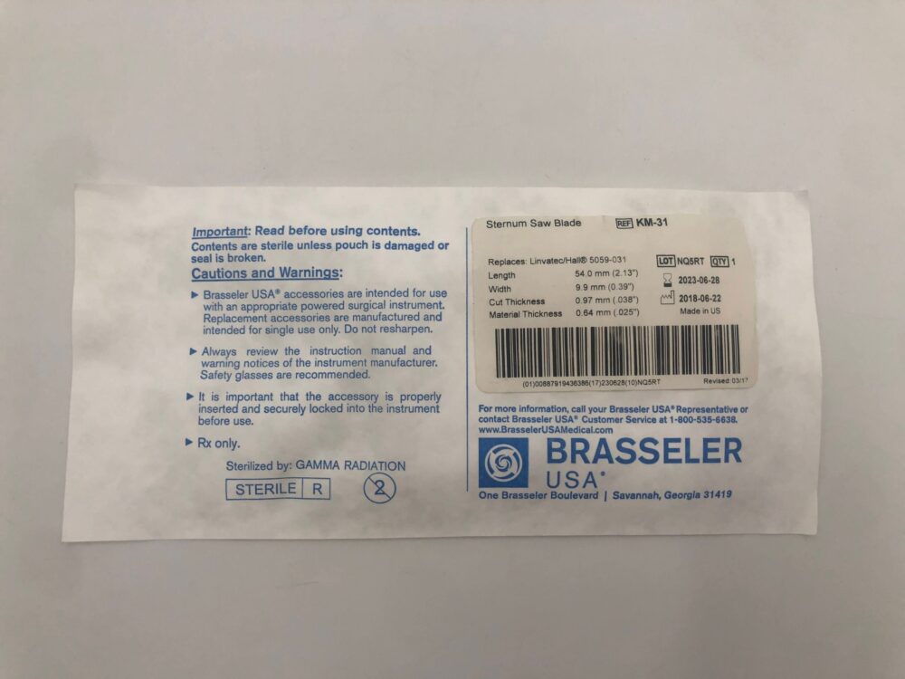 BRASSELER KM31 Sternum Saw Blade L=54mm (X) GB TECH USA