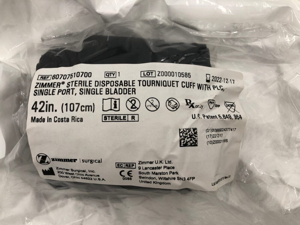 ZIMMER 60707510700 Disposable Tourniquet Cuff w/ PLC, Single Port, Single Bladder 42″ (x) GB