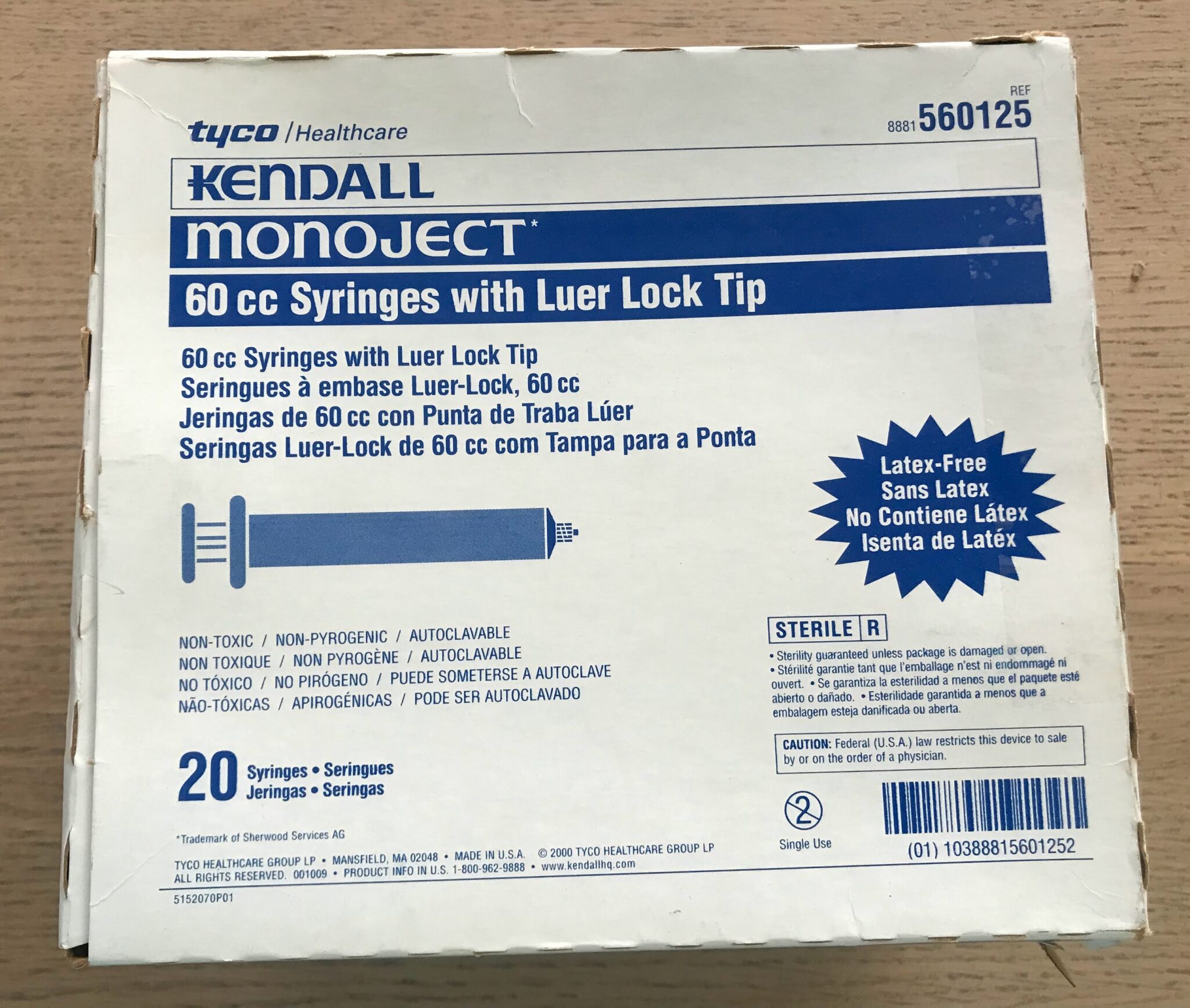 Tyco Healthcare 560125 Kendall Monoject 60cc Syringes w/ Luer Lock Tip