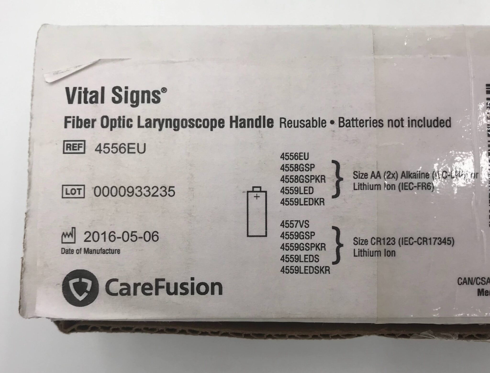 CareFusion 4556EU Vital Signs Fiber Optic Laryngoscope Handle (REUSABLE