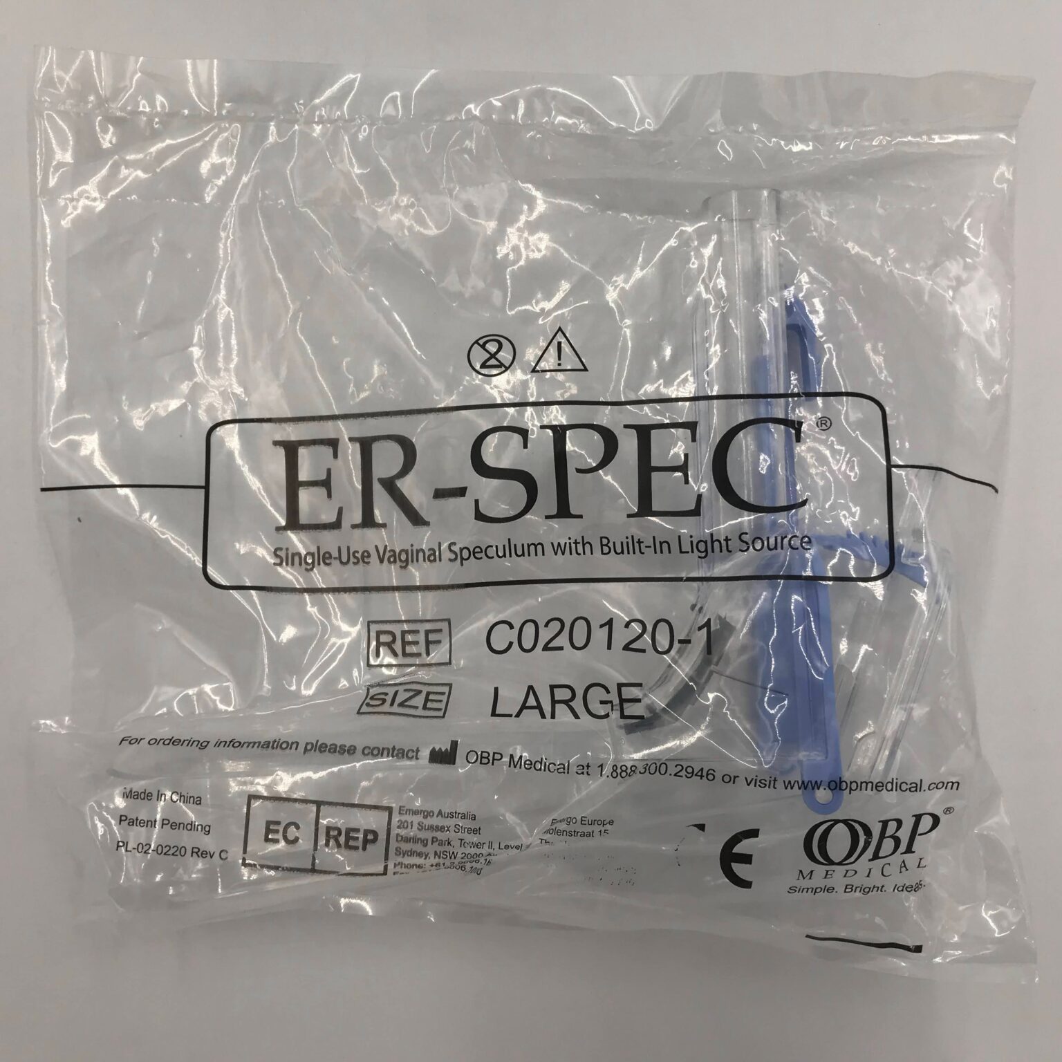 OBP Medical C0201201 ERSPEC SingleUse Vaginal Speculum w/ BuiltIn