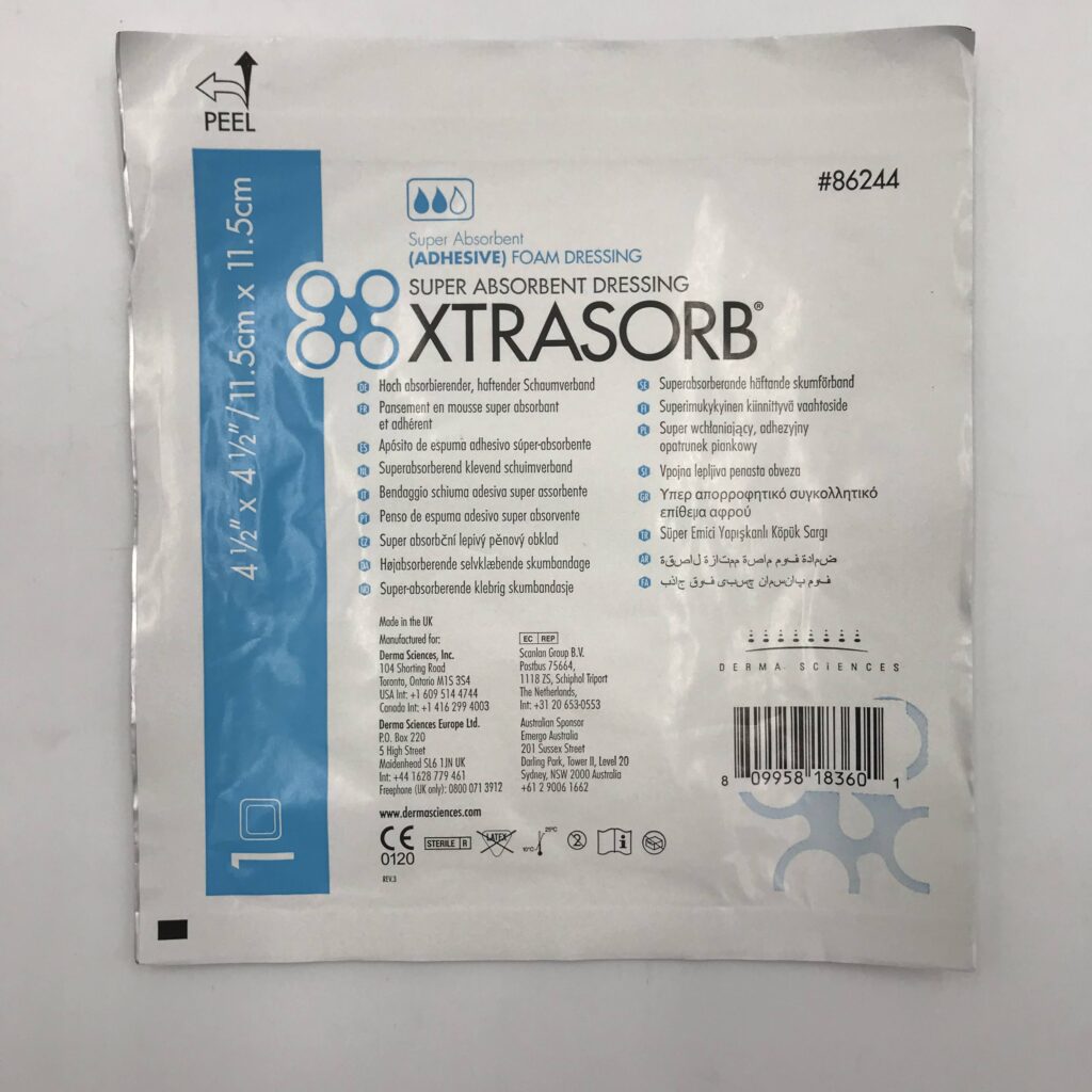 Derma Sciences 86244 Xtrasorb Adhesive Foam Dressing, (4 1/2inx4 1/2