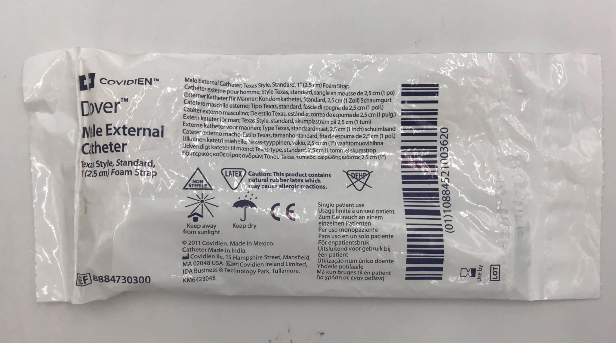 Covidien 8884730300 Dover Male External Catheter, Texas Style, 1in Foam