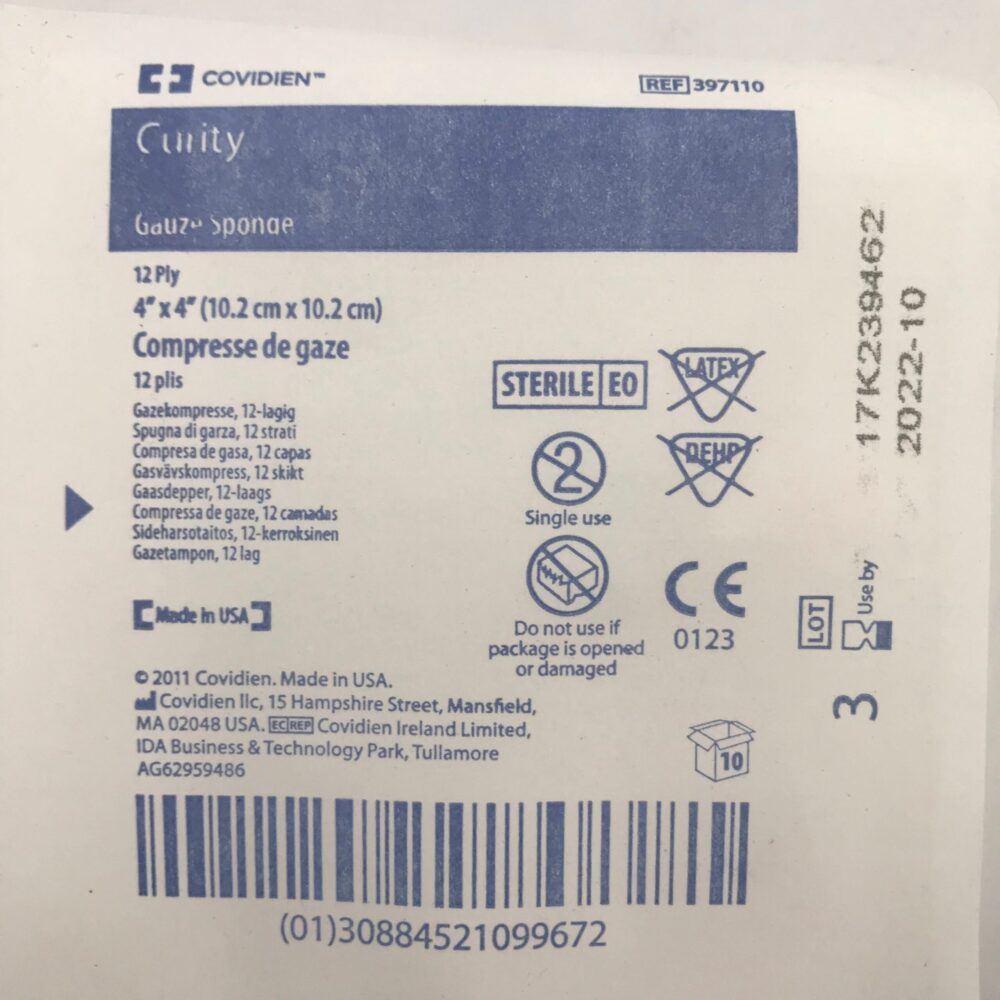 Covidien 397110 Curity Gauze Sponges, 4inx4in (100 Sponges/Box) (X