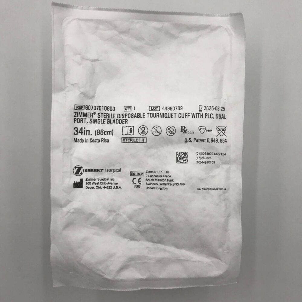 Zimmer 60707010600 Sterile Disposable Tourniquet Cuff w/ PLC, Dual Port, Single Bladder 34in (X