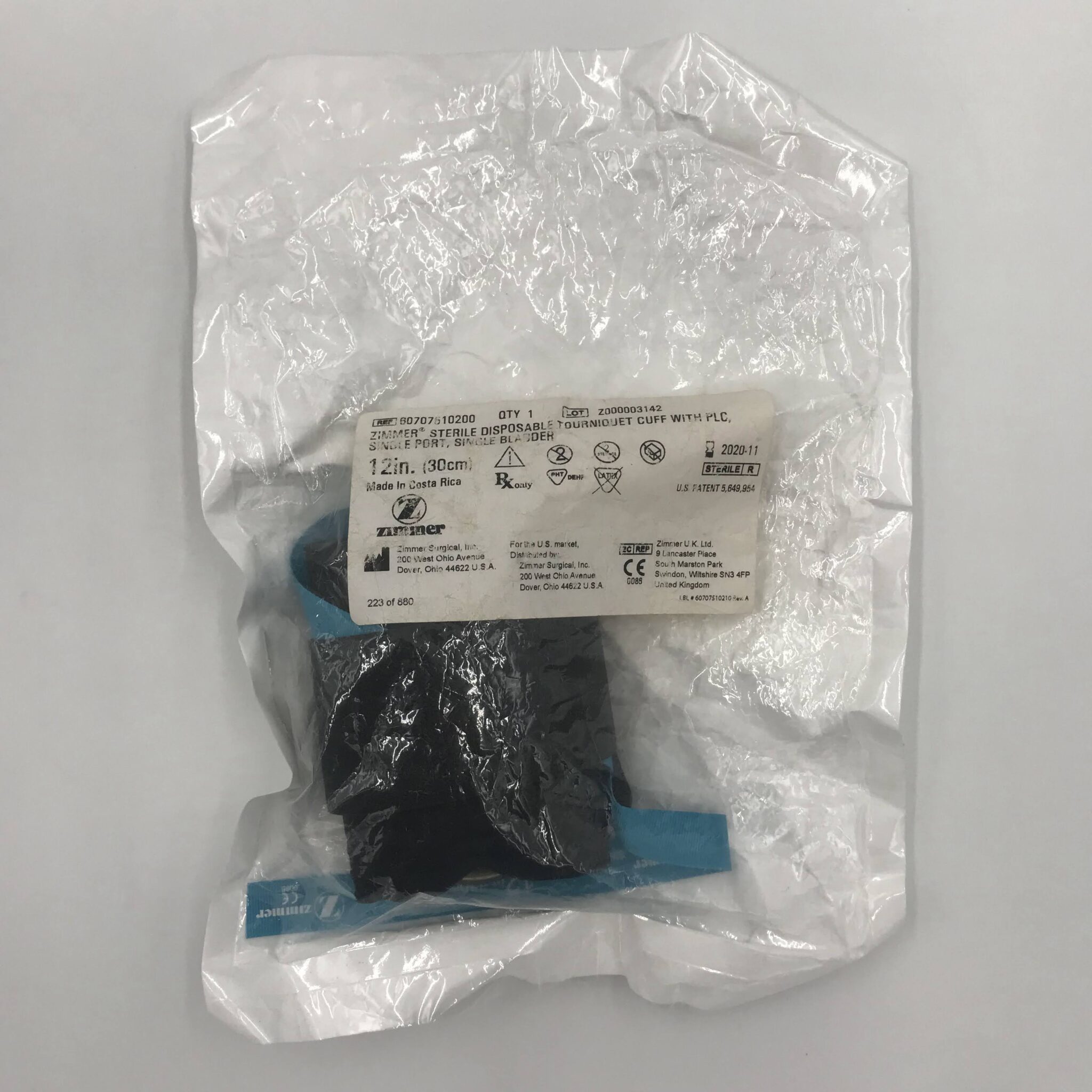 Zimmer 607070102 Tourniquet Cuff 12in (Light Blue), PLC Dual Port