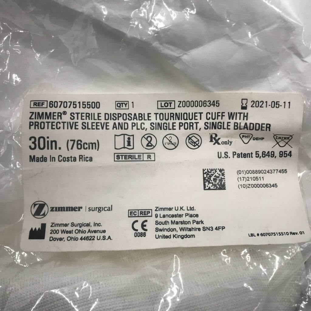Zimmer 60707515500 Sterile Disposable Tourniquet Cuff w/ Protective