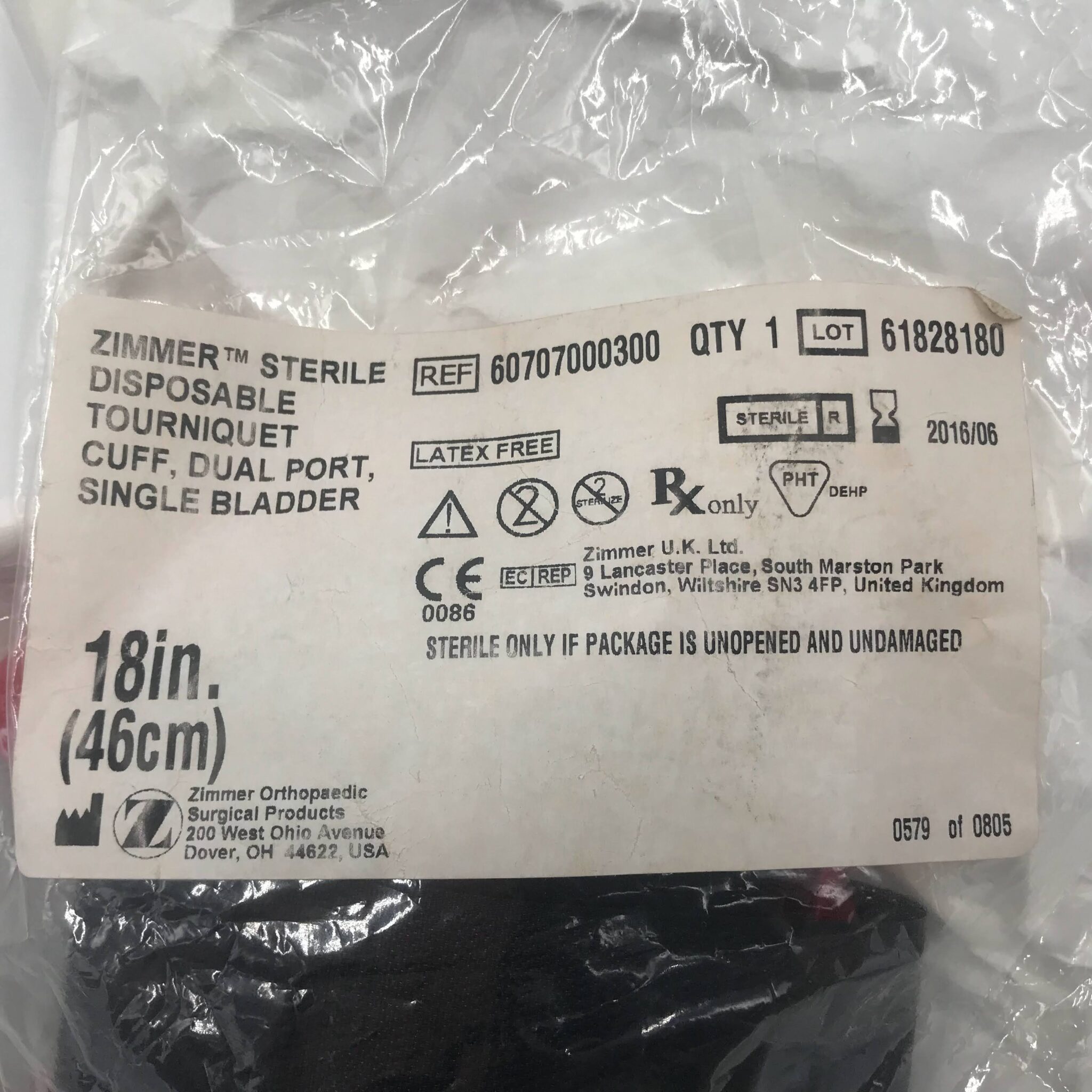 Zimmer 60707000300 Sterile Disposable Tourniquet Cuff, Dual Port