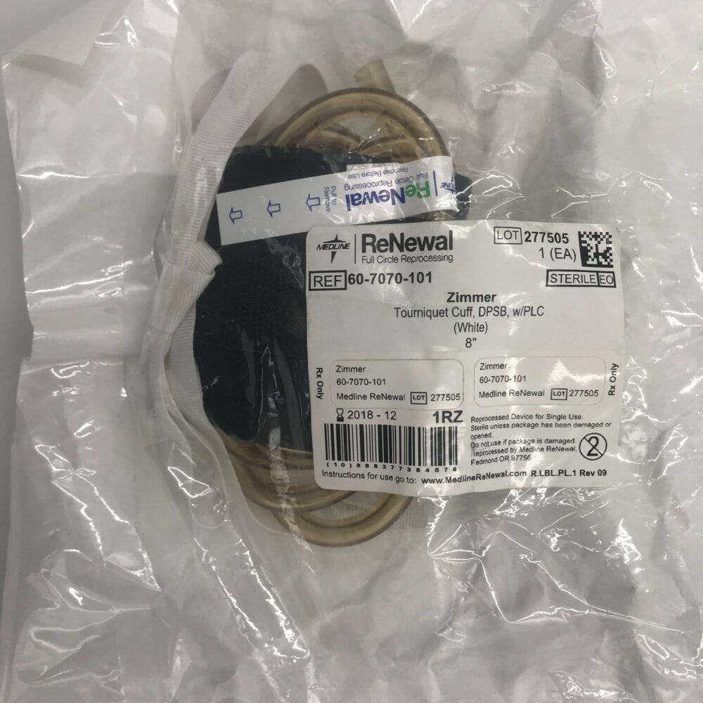 Zimmer 607070101 Tourniquet Cuff, DPSB, w/PLC (White) 8in