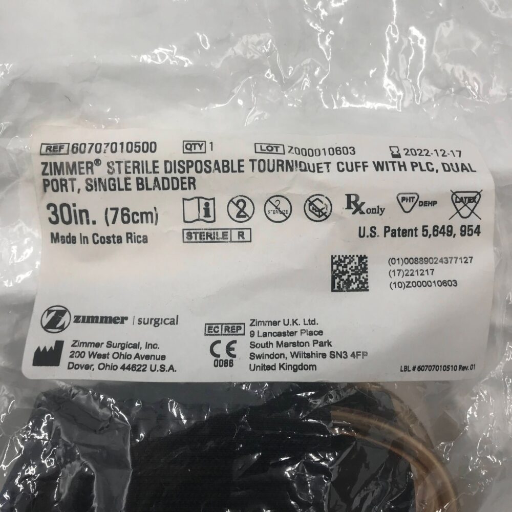 Zimmer 60707010500 Disposable Tourniquet Cuff w/ PLC, Dual Port, Single