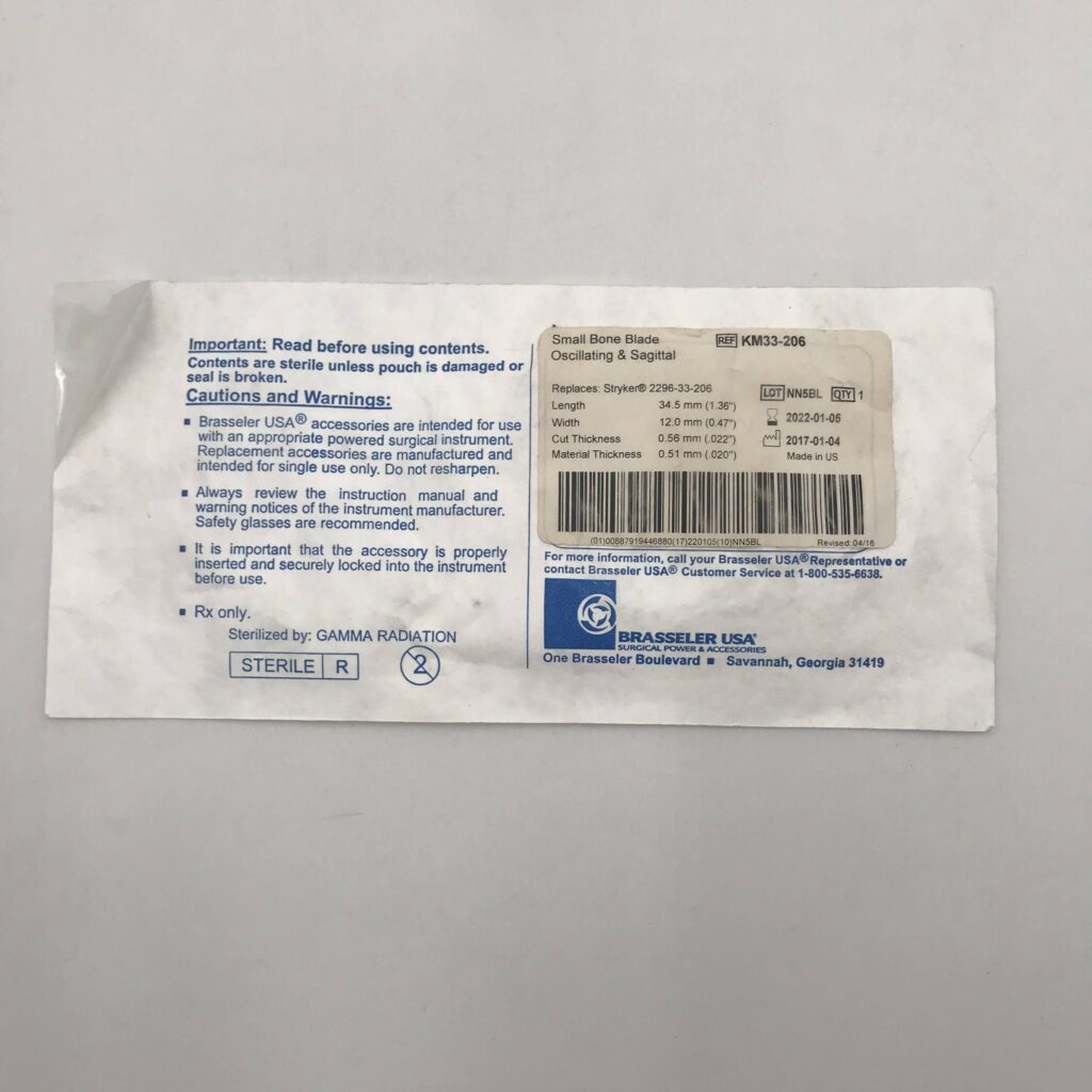 BRASSELER KM33206 Small Bone Blade Oscillating & Sagittal L=34.5mm (X) GB TECH USA
