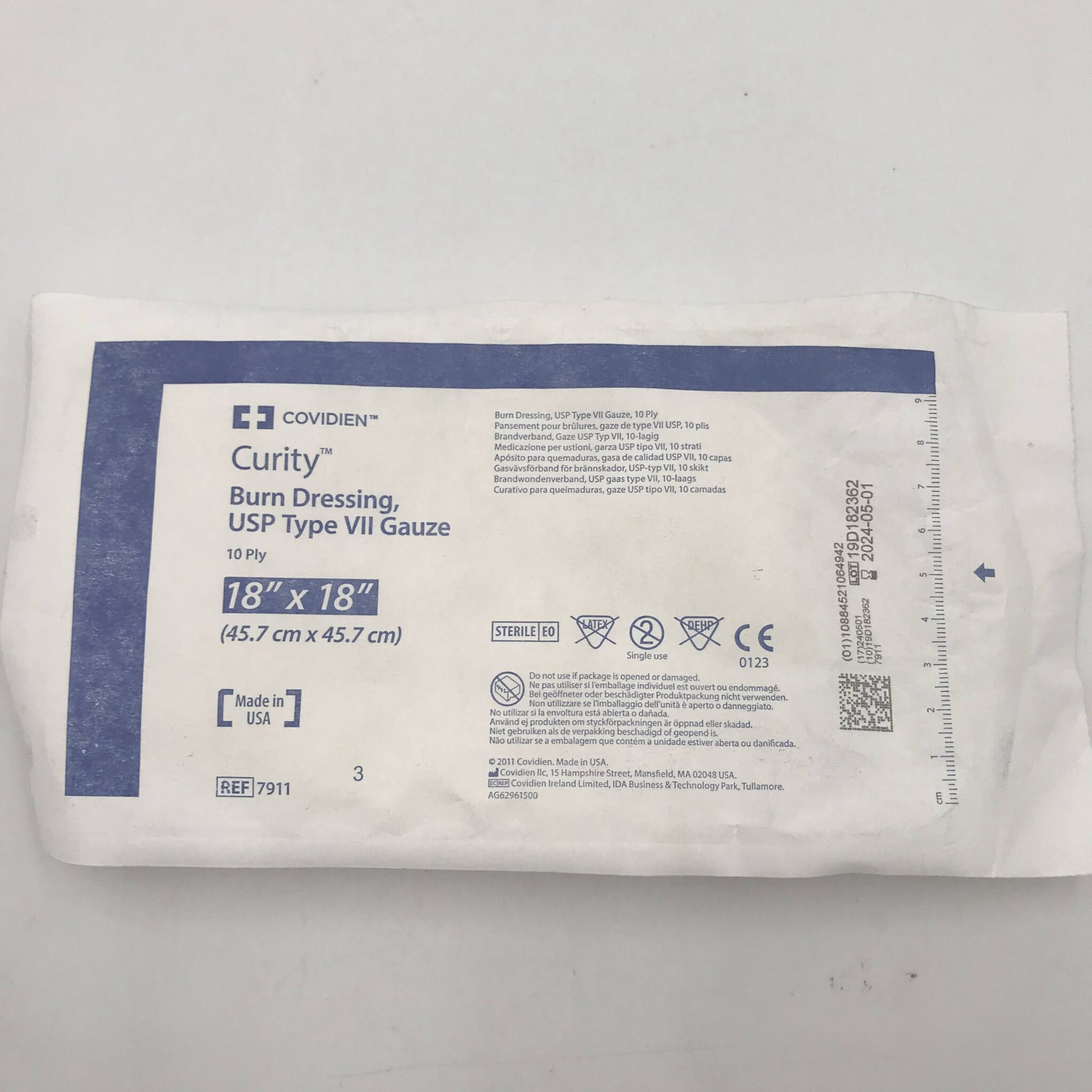 Covidien 7911 Curity Burn Dressing, USP Type VII Gauze 10Ply 18″ x 18