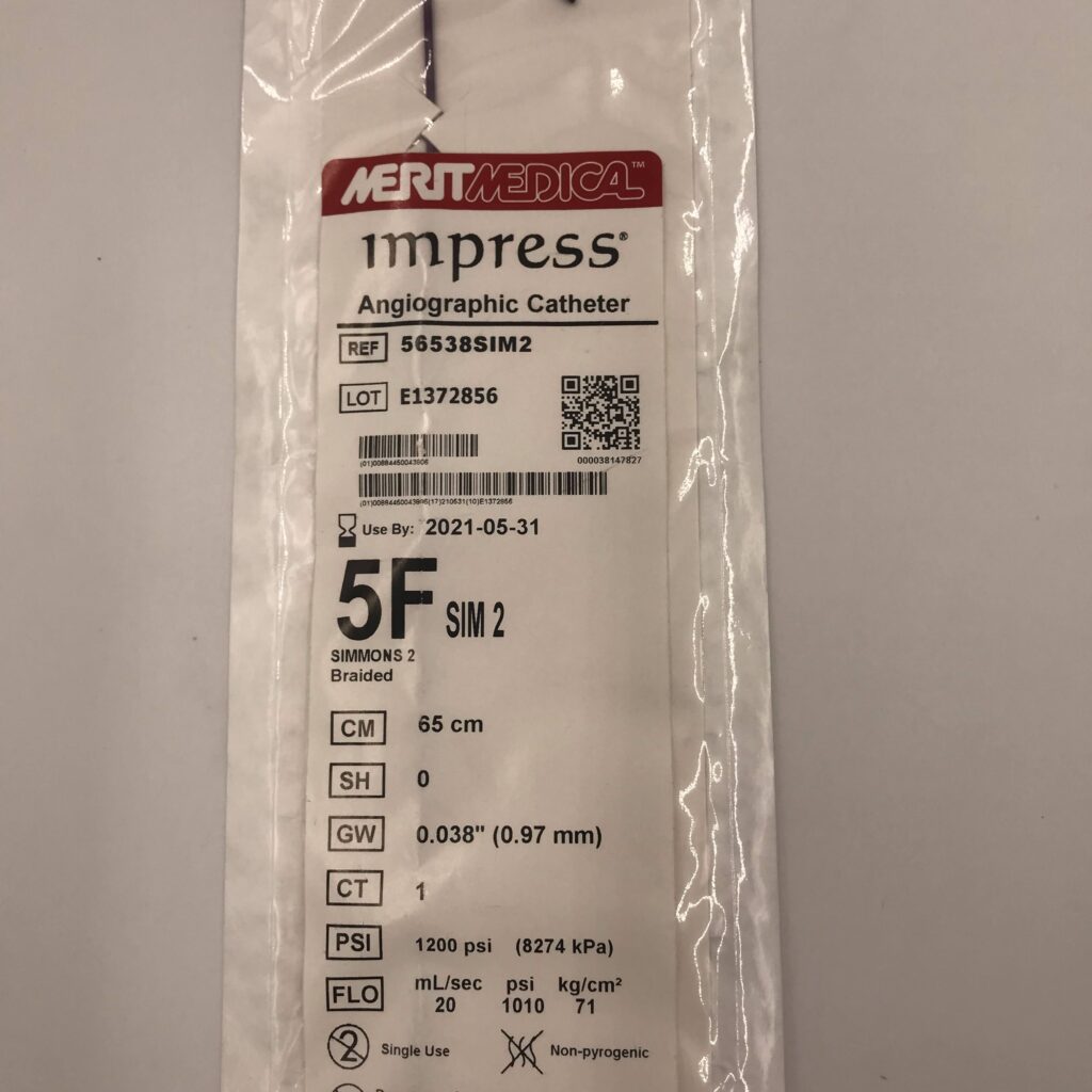 Merit Medical 56538SIM2 Impress AngioGraphic Catheter 5F SIM2 Simmons 2