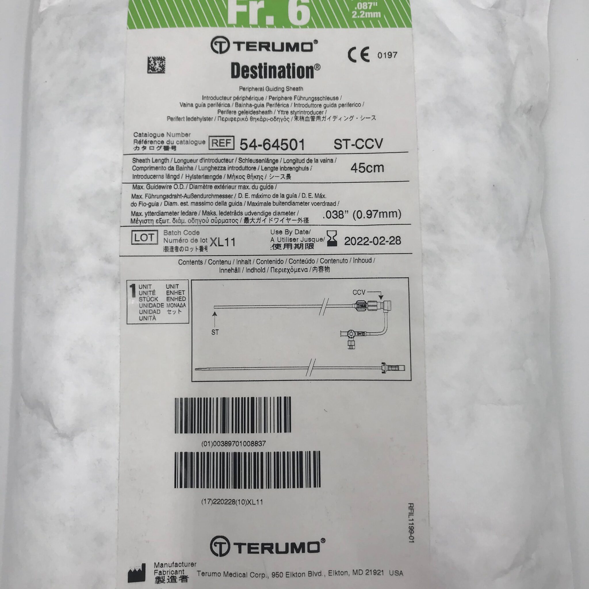 Terumo 5464501 Destination Peripheral Guiding Sheath/Introducer Fr.6 45cm (X) GB TECH USA