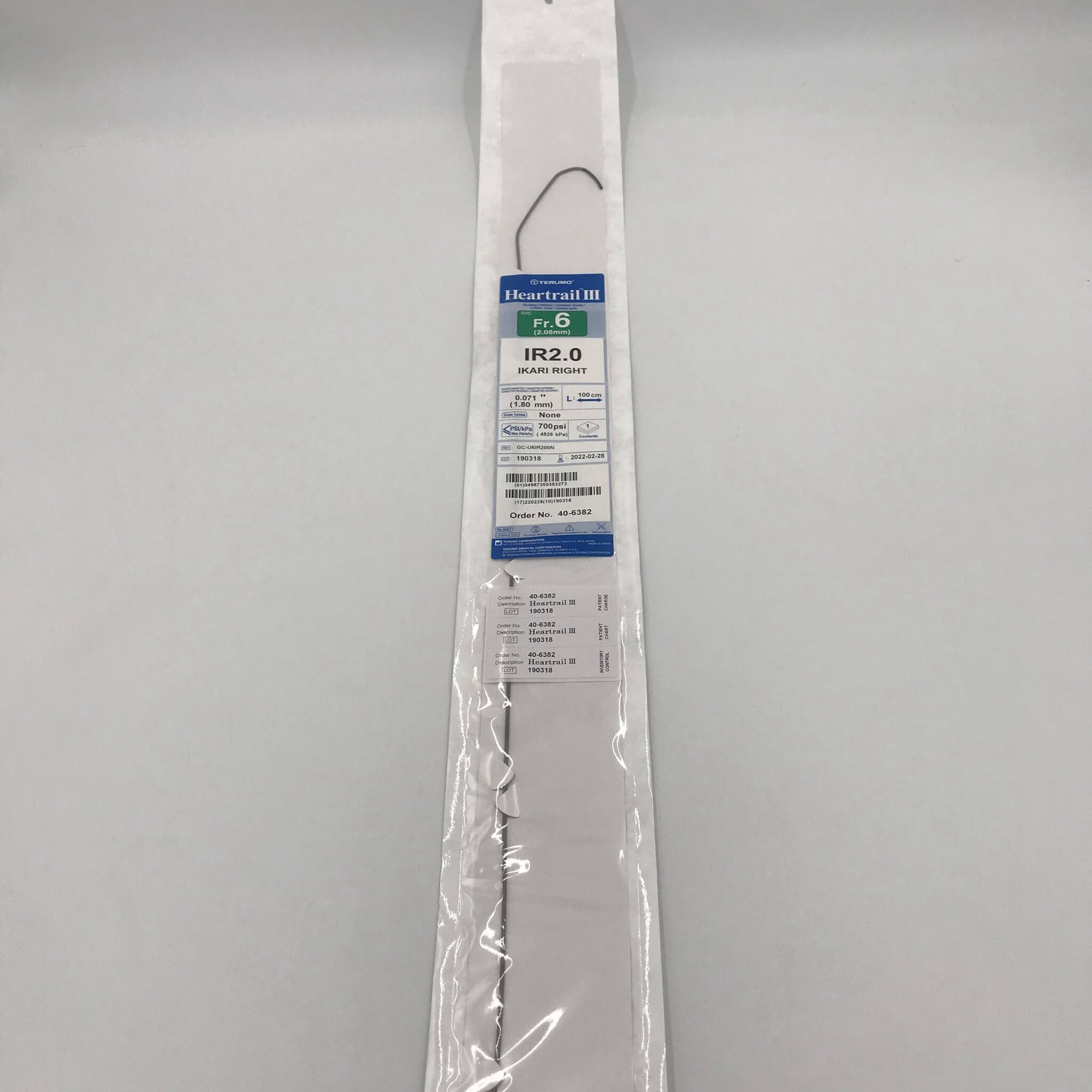 Terumo 406382 Heartrail III Guiding Catheter Fr.6 100cm IR2.0 Ikari