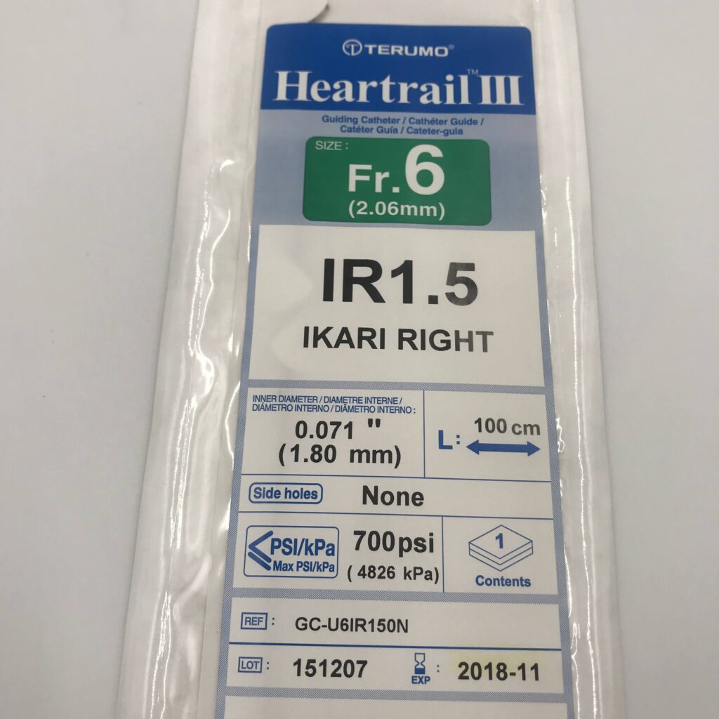Terumo 406381 Heartrail III Guiding Catheter Fr.6 100cm IR1.5 Ikari