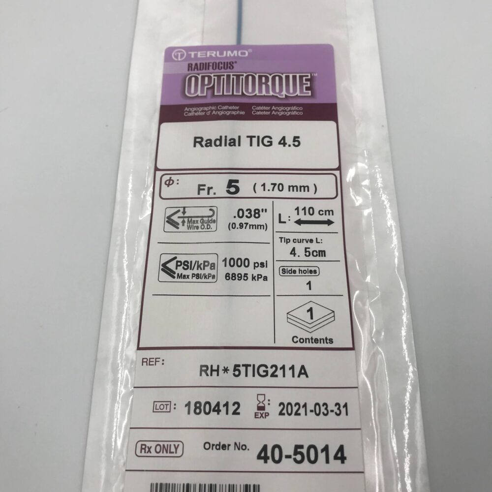 Terumo 405014 RadioFocus Optitorque Angiographic Catheter Radial TIG 4.5, 110cm, Fr. 5 (X) GB