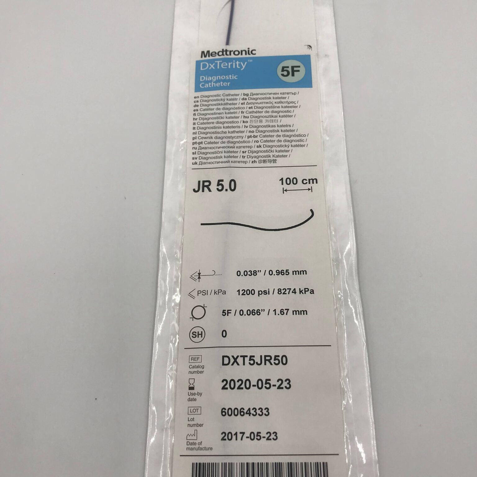 Medtronic DXT5JR50 DxTerity Diagnostics Catheter JR5.0 5F 100cm (X