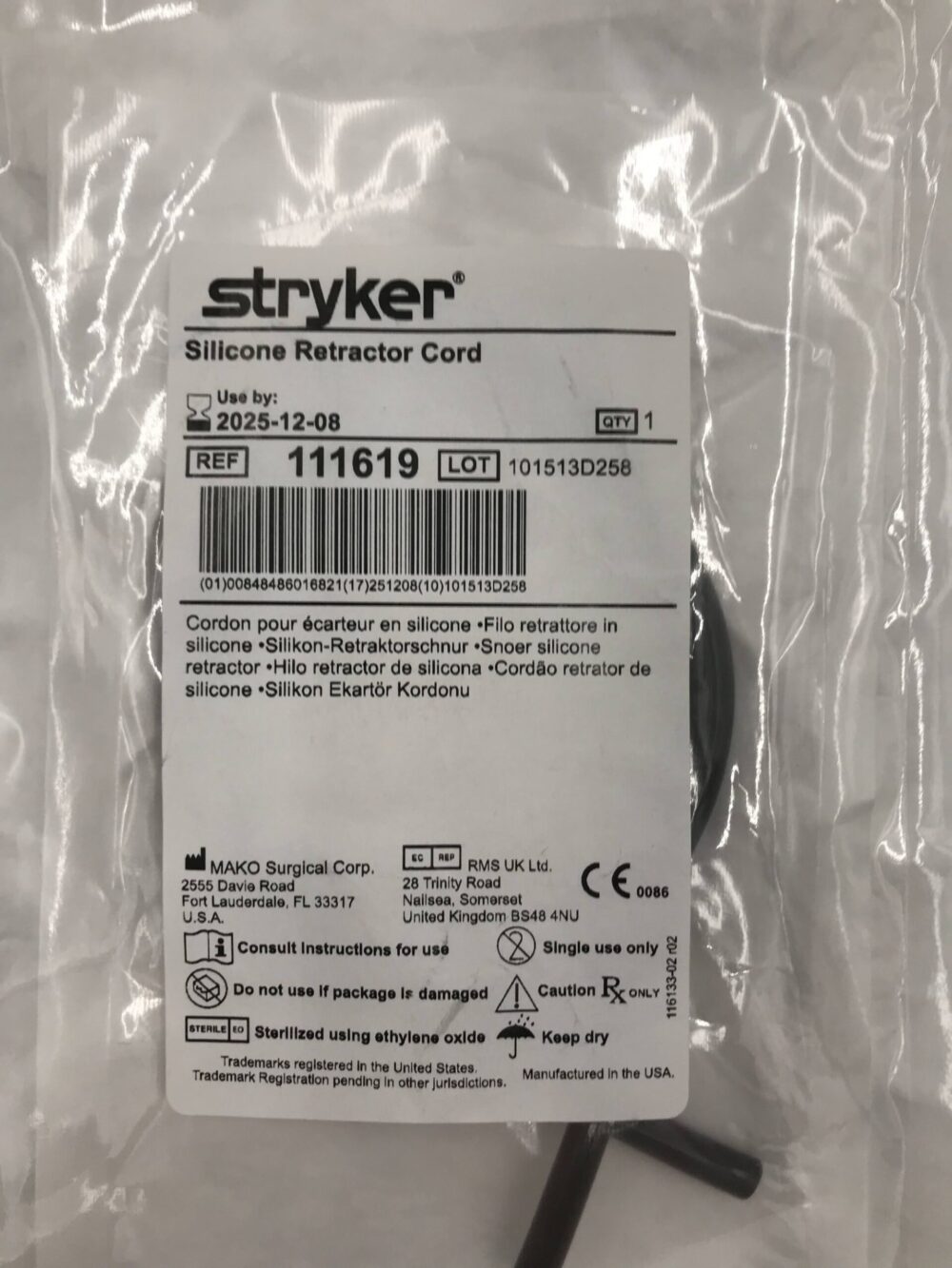 STRYKER 111619 Silicone Retractor Cord GB TECH USA