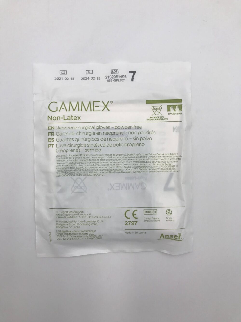 ANSELL 8514 Gammex Neoprene Surgical Gloves PowderFree, NonLatex, 7