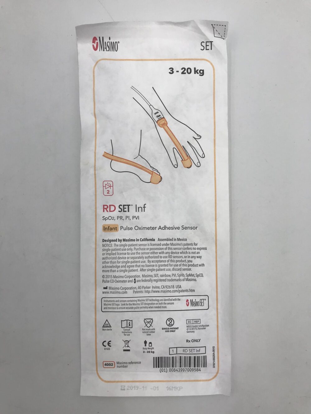 MASIMO 4002 Infant Pulse Oximeter Adhesive Sensor 320Kg (X) GB TECH USA