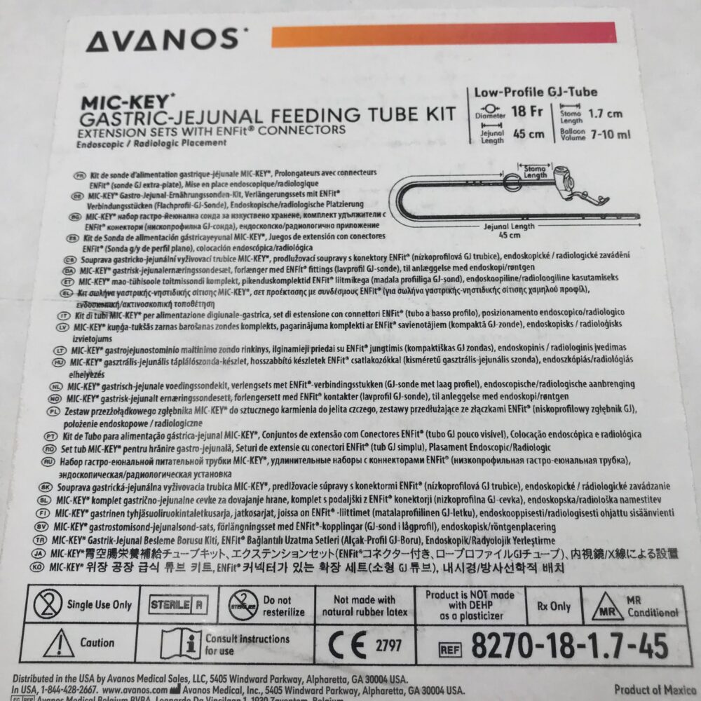 Avanos 8270181.745 MicKey GastricJejunal Feeding Tube Kit 18Fr (X