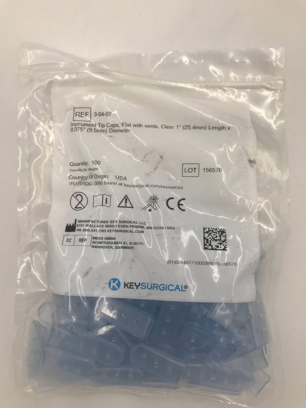 KEY SURGICAL 30407 InstrumentTip Caps, Flat w/Vents, Clear 1″ Length