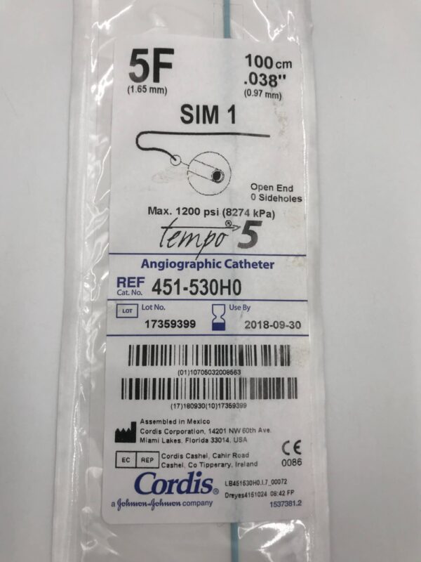 CORDIS 451530H0 Tempo5 Angiographic Catheter SIM 1 5F 100cm (X) GB