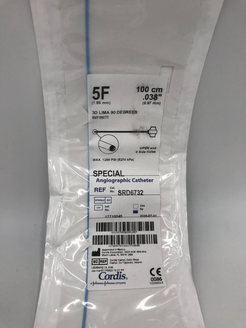 CORDIS SRD6732 Special Angiographic Catheter 3D Lima 90 Degrees