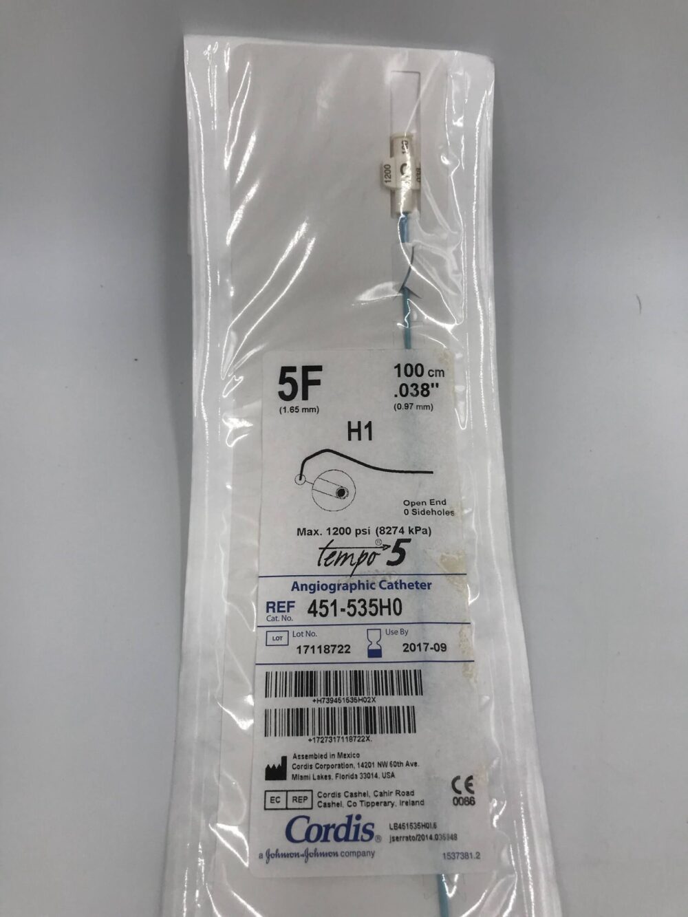 CORDIS 451535H0 Tempo5 Angiographic Catheter H1 5F 100cm (X) GB TECH USA