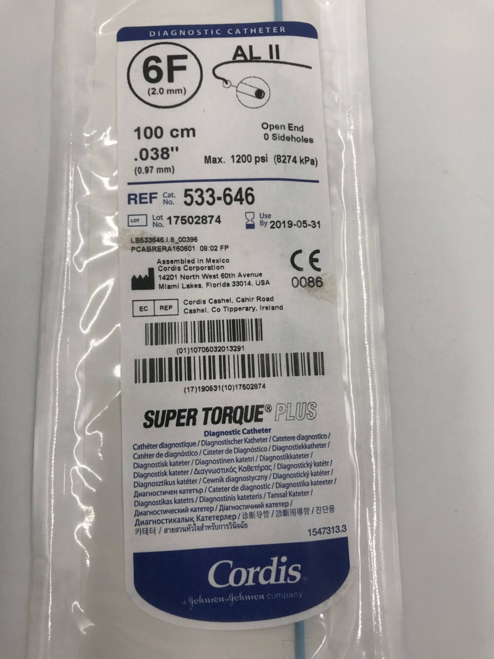 CORDIS 533646 Super Torque Plus Diagnostic Catheter AL II 6F (X) GB