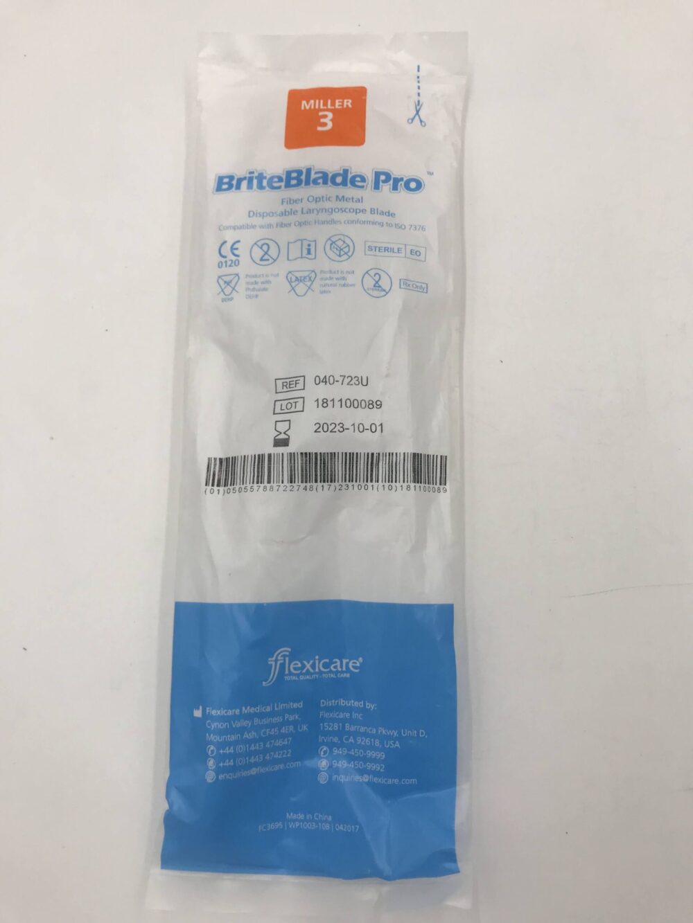 Flexicare 040723U MIL 3 BriteBlade Pro Fiber Optic Metal Disposable