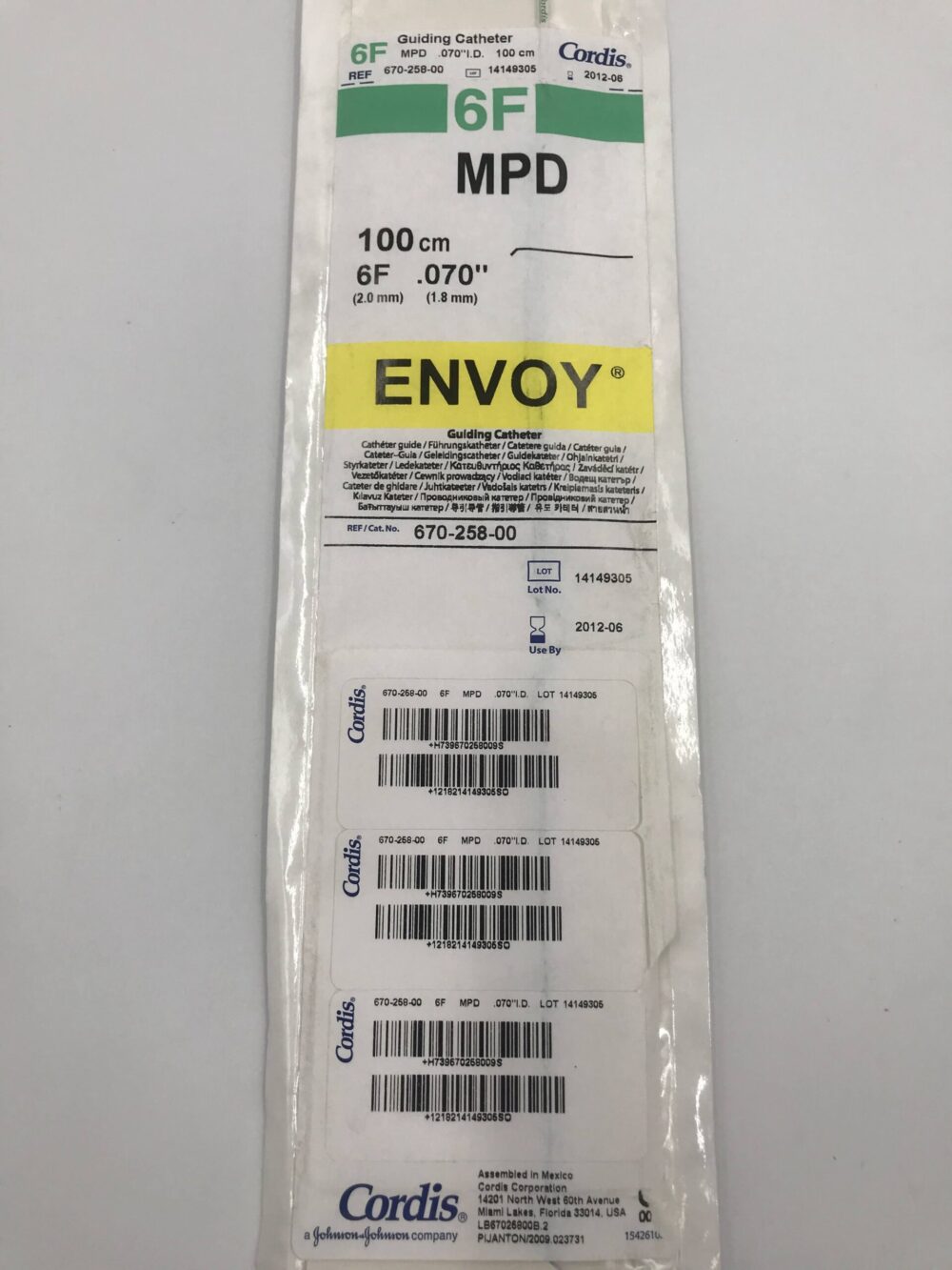 CORDIS 67025800 Envoy Guiding Catheter MPD 6F (X) GB TECH USA